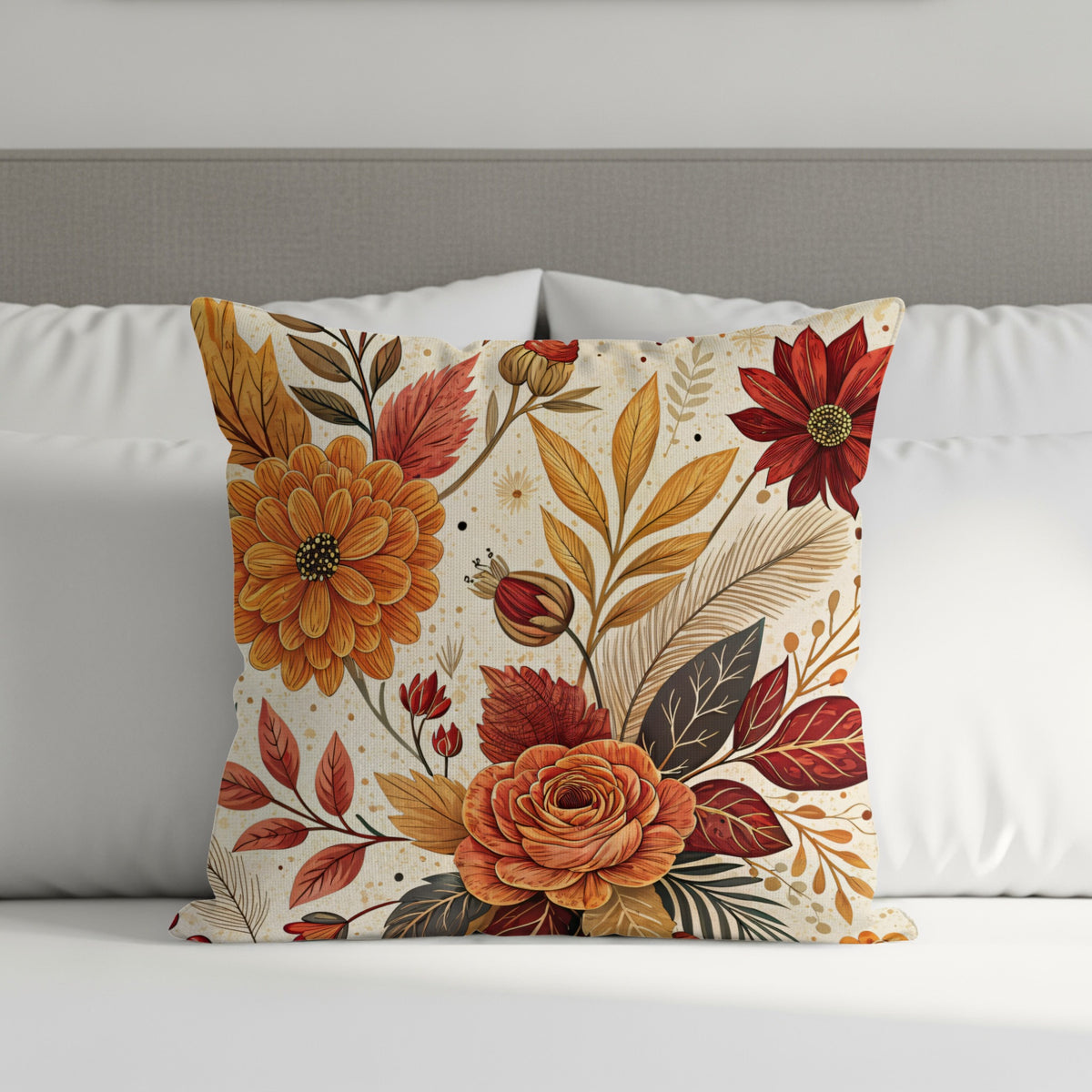 Autumn Floral Print Decorative Throw Pillow for Home