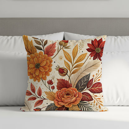 Autumn Floral Print Decorative Throw Pillow for Home