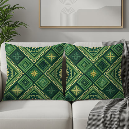 Emerald Green Bohemian Pattern with Floral Diamonds Pillows & Pillow Cases - Walk Greener