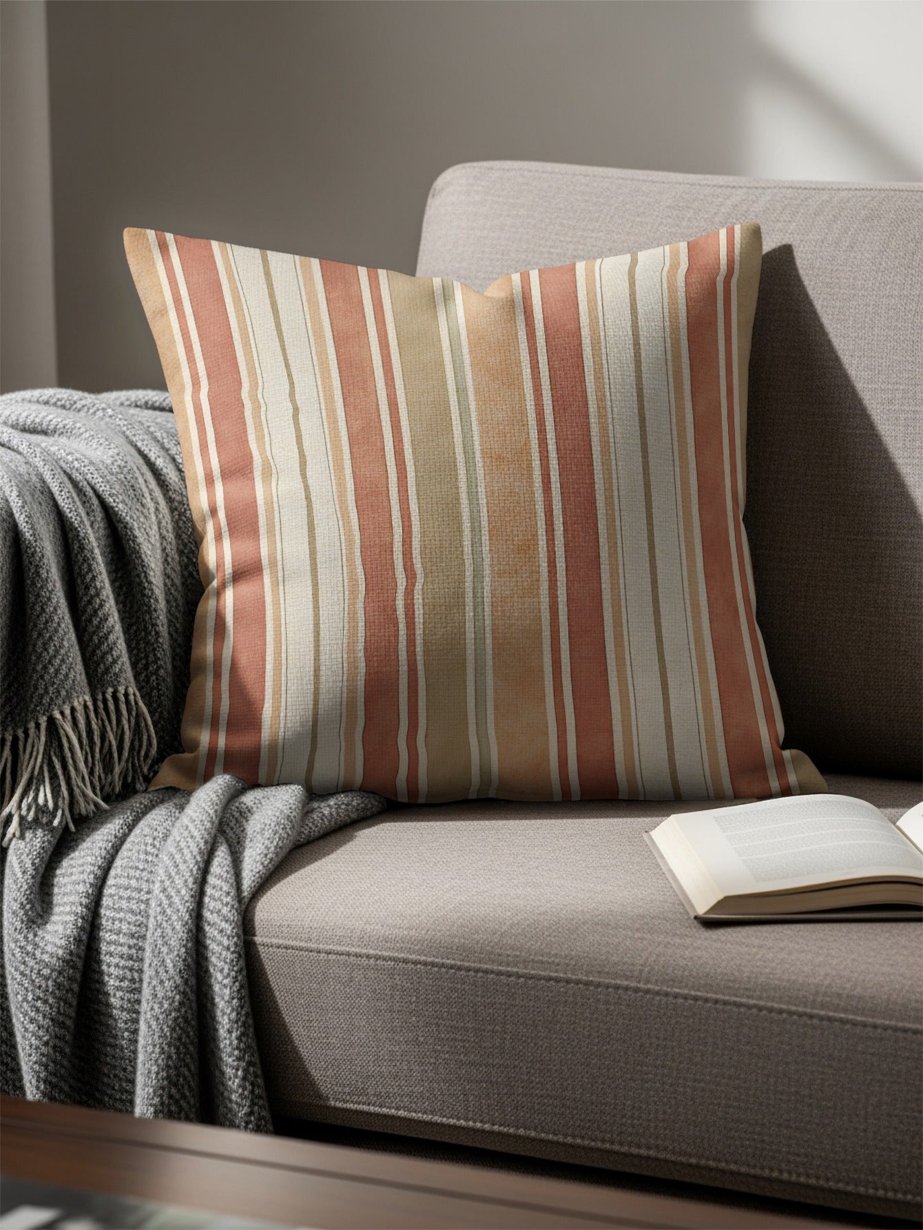 Retro Vertical Stripes Cream and Beige Home Decor Throw Pillows - Walk Greener