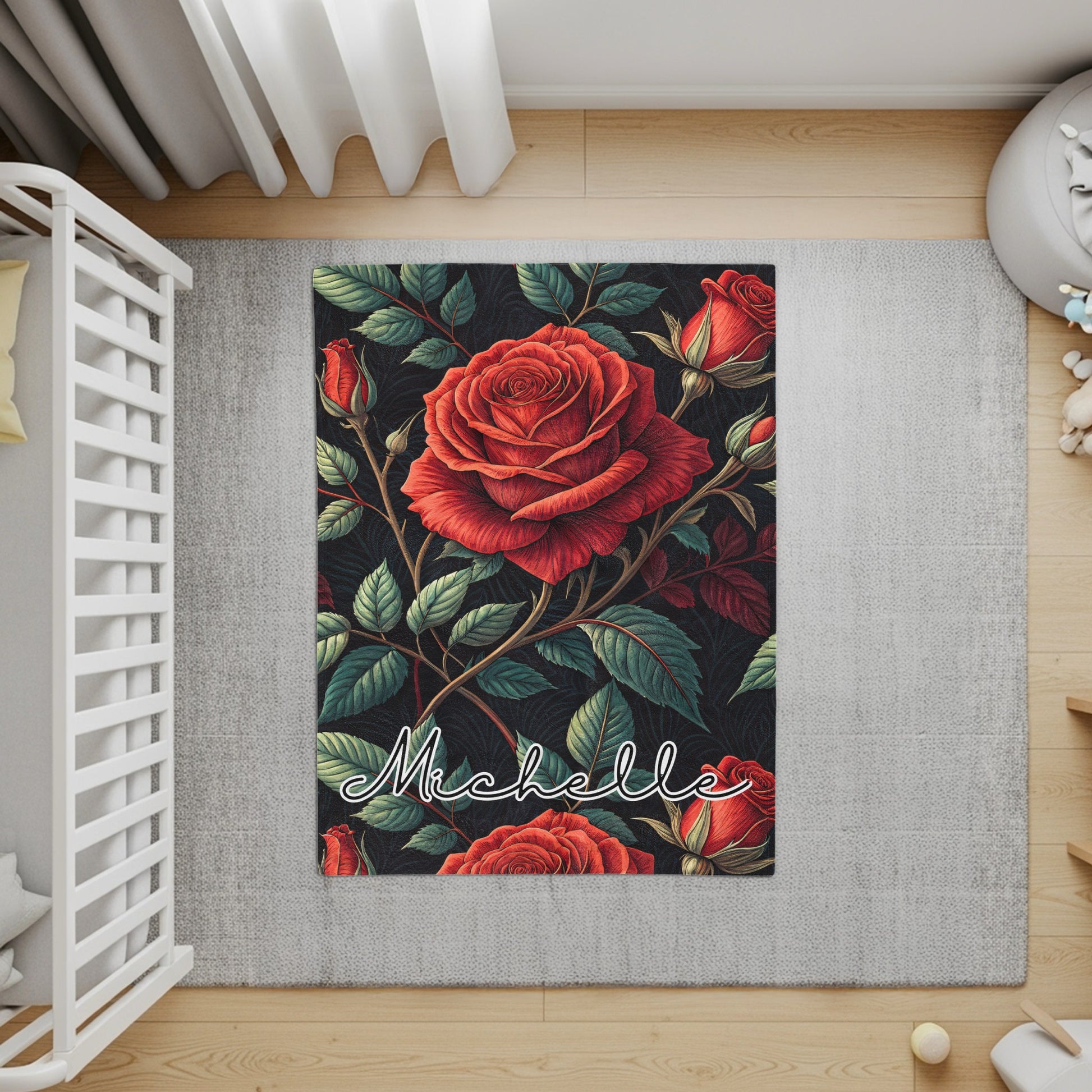 Red Roses With Leaves Custom Name Blankets Product - Walk Greener