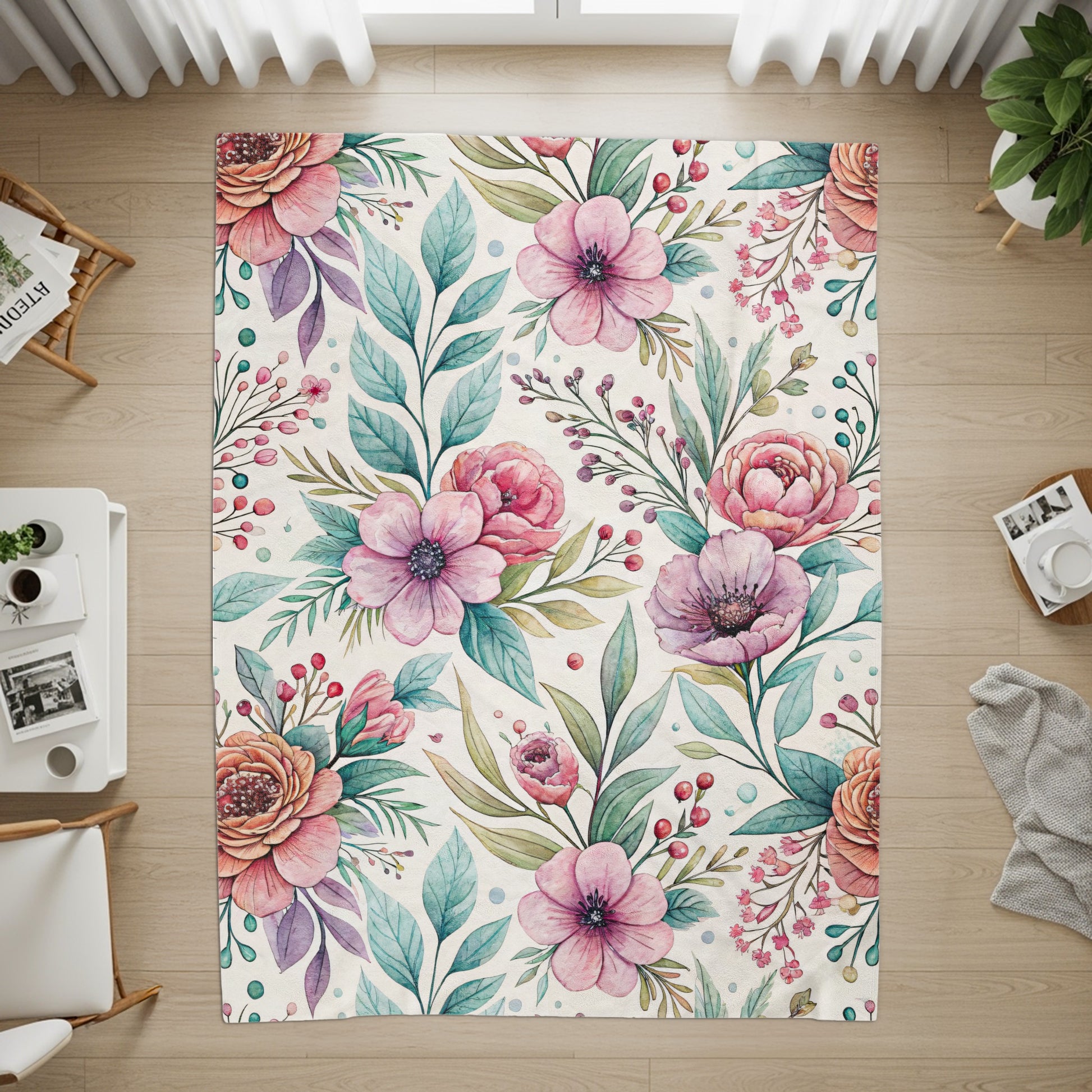 Floral Bouquet Artwork on Velveteen Plush Blankets - Walk Greener