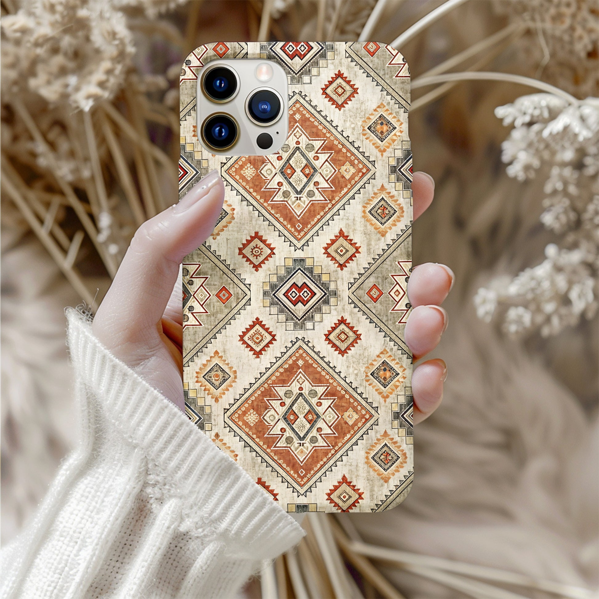 Aztec Geometric Shapes in Earth Tones Patterned Custom Phone Case - Walk Greener