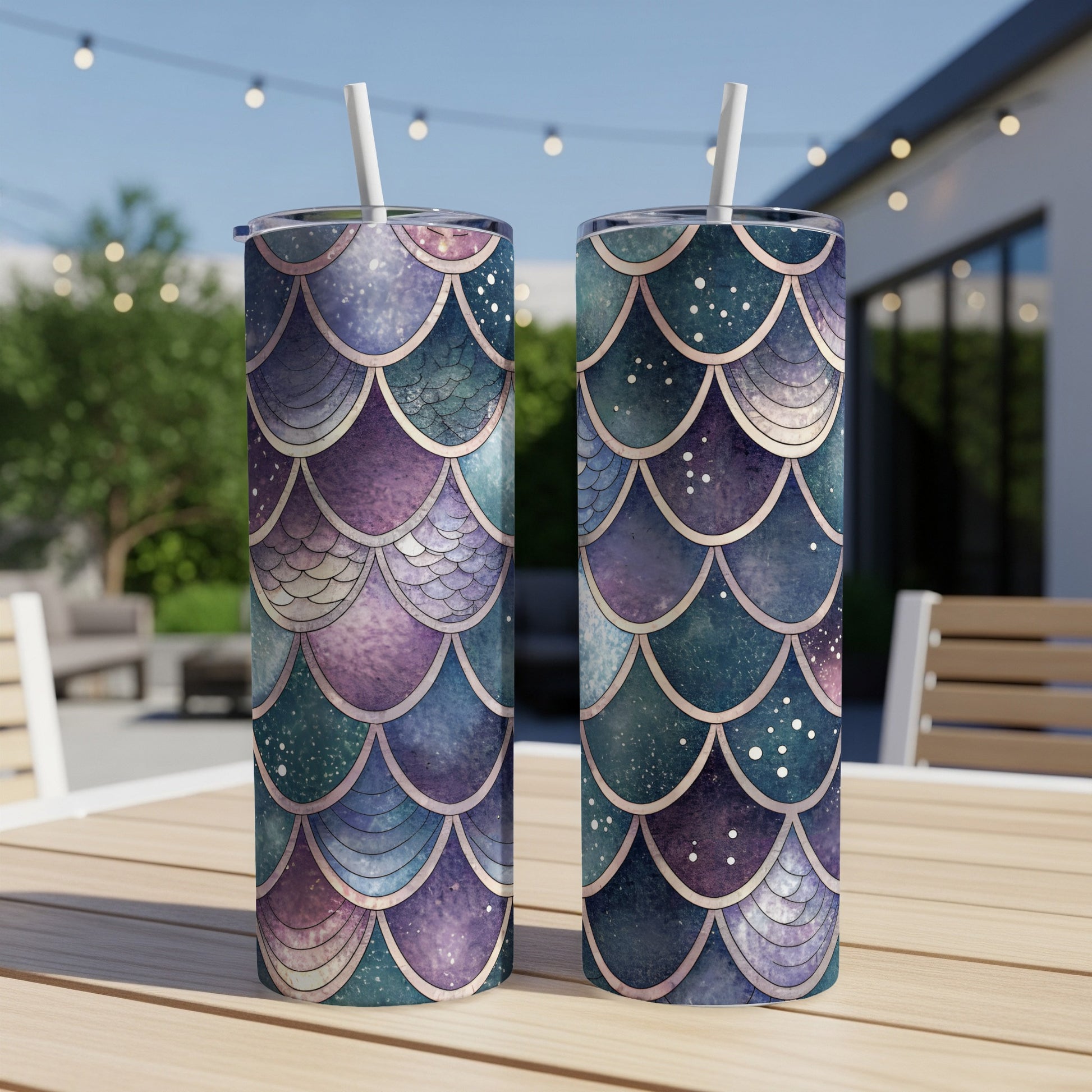 Iridescent Mermaid Scale Patterned Purple Teal Blue Tumbler - Walk Greener
