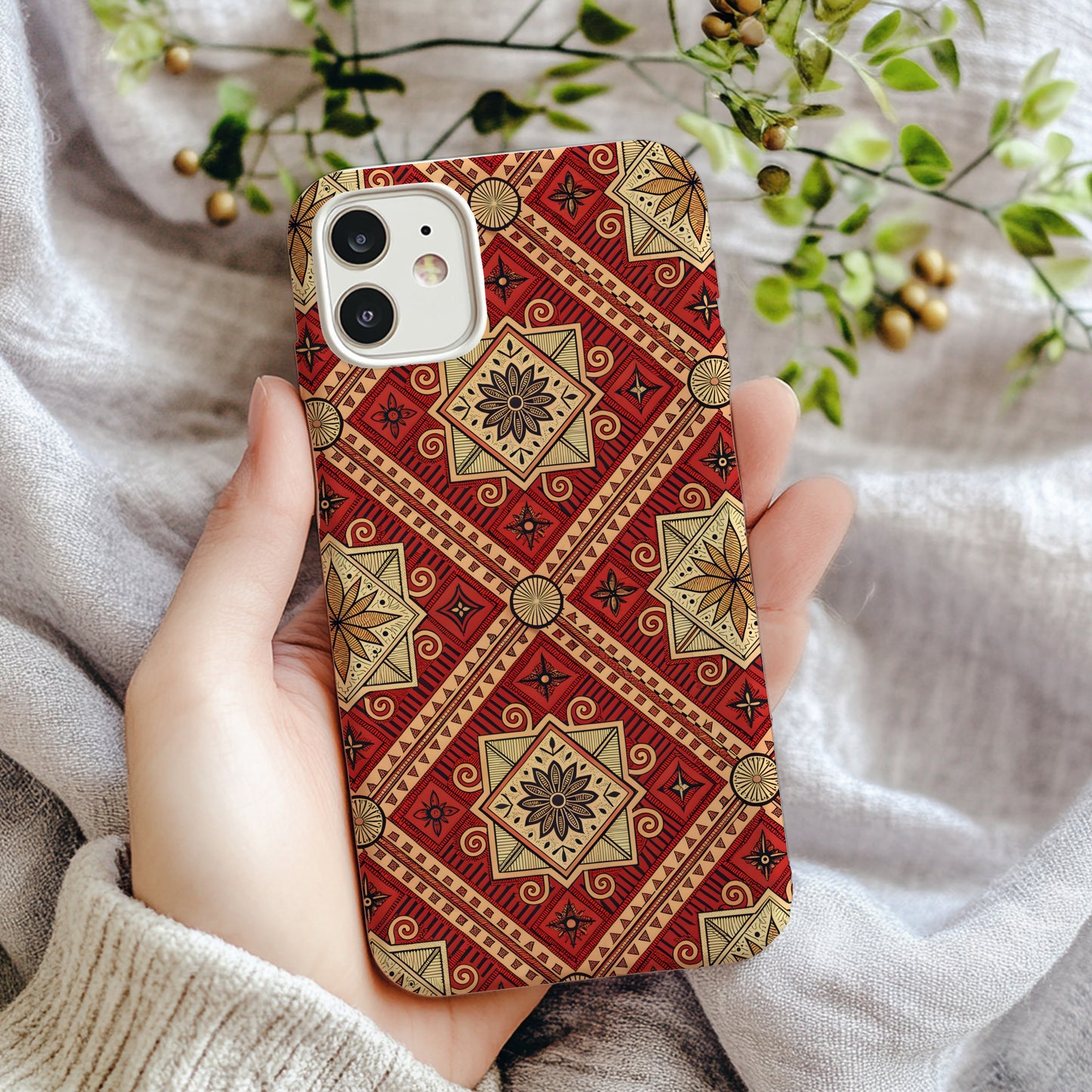 Vintage Red Geometric Patterned Phone Case