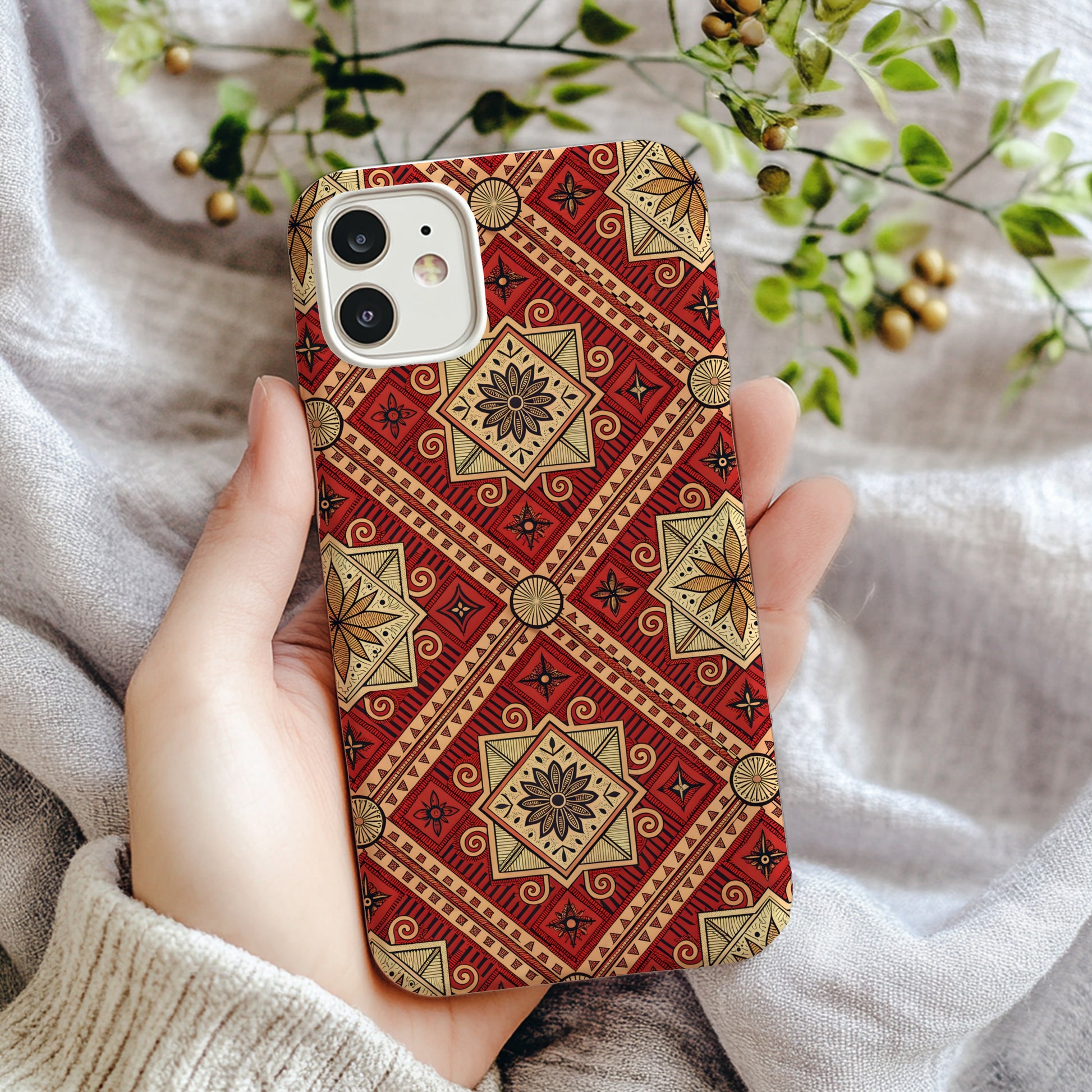 Vintage Red Geometric Patterned Phone Case