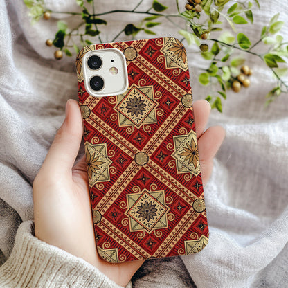 Vintage Red Geometric Patterned Phone Case