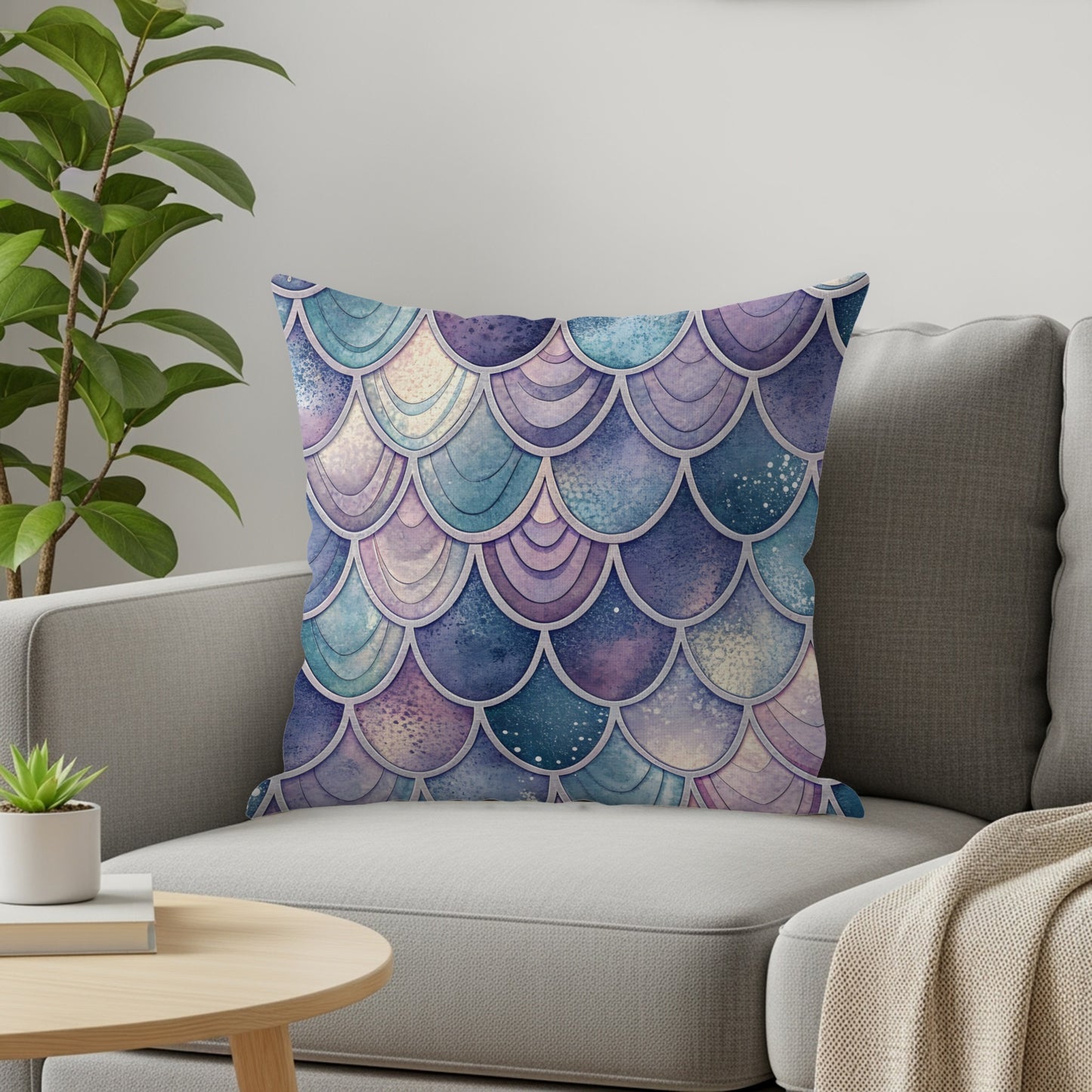 Watercolor Mermaid Scales Design Throw Pillow