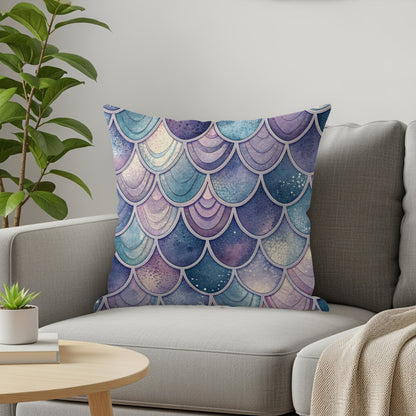 Watercolor Mermaid Scales Design Throw Pillow