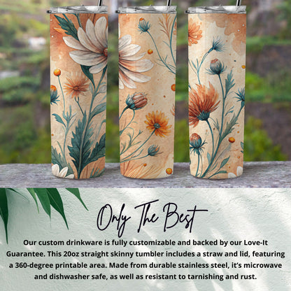 Floral Watercolor Beauty Orange White 20 oz Skinny Tumbler - Walk Greener