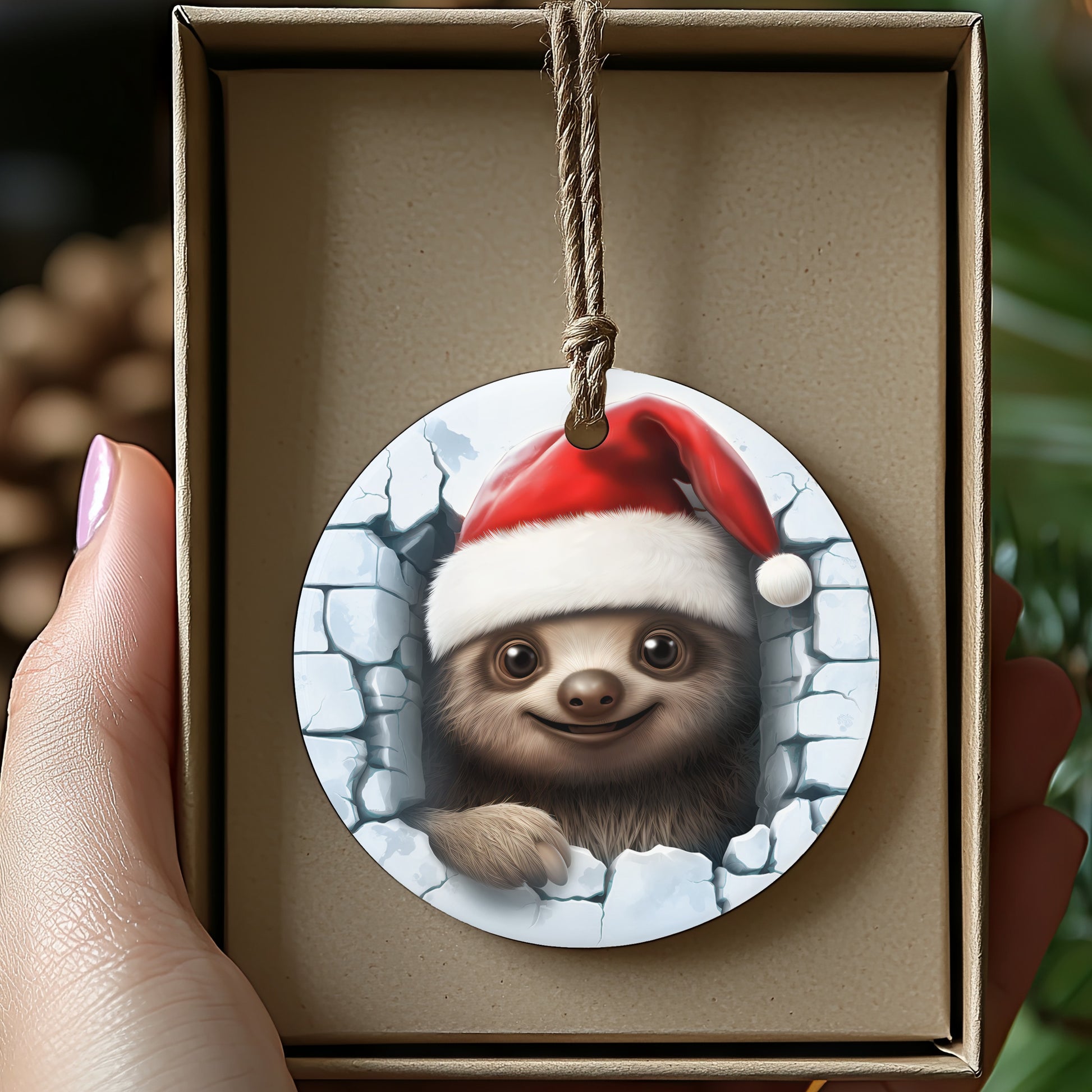 Cute Sloth Christmas Ornament with Santa Hat product