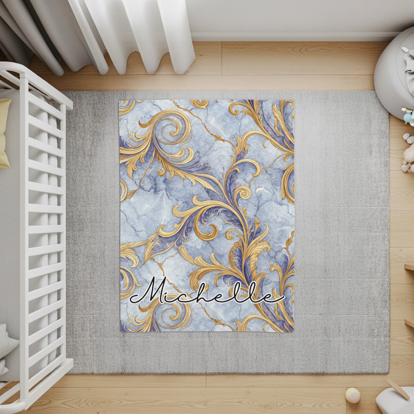 Elegant Blue Marble Golden Accents Custom Name Personalized - Walk Greener