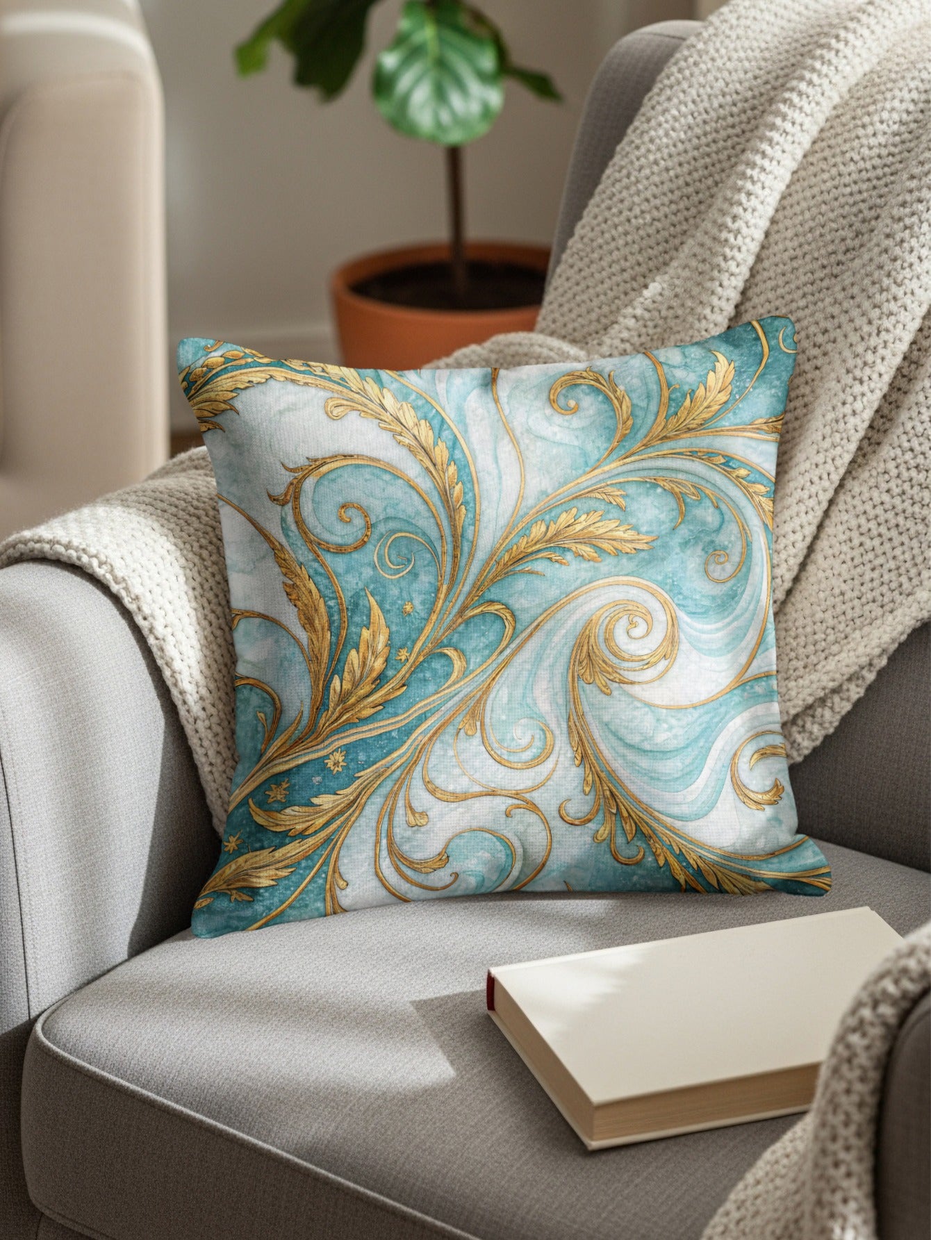 Elegant Decorative Cushion with Intricate Swirl Design