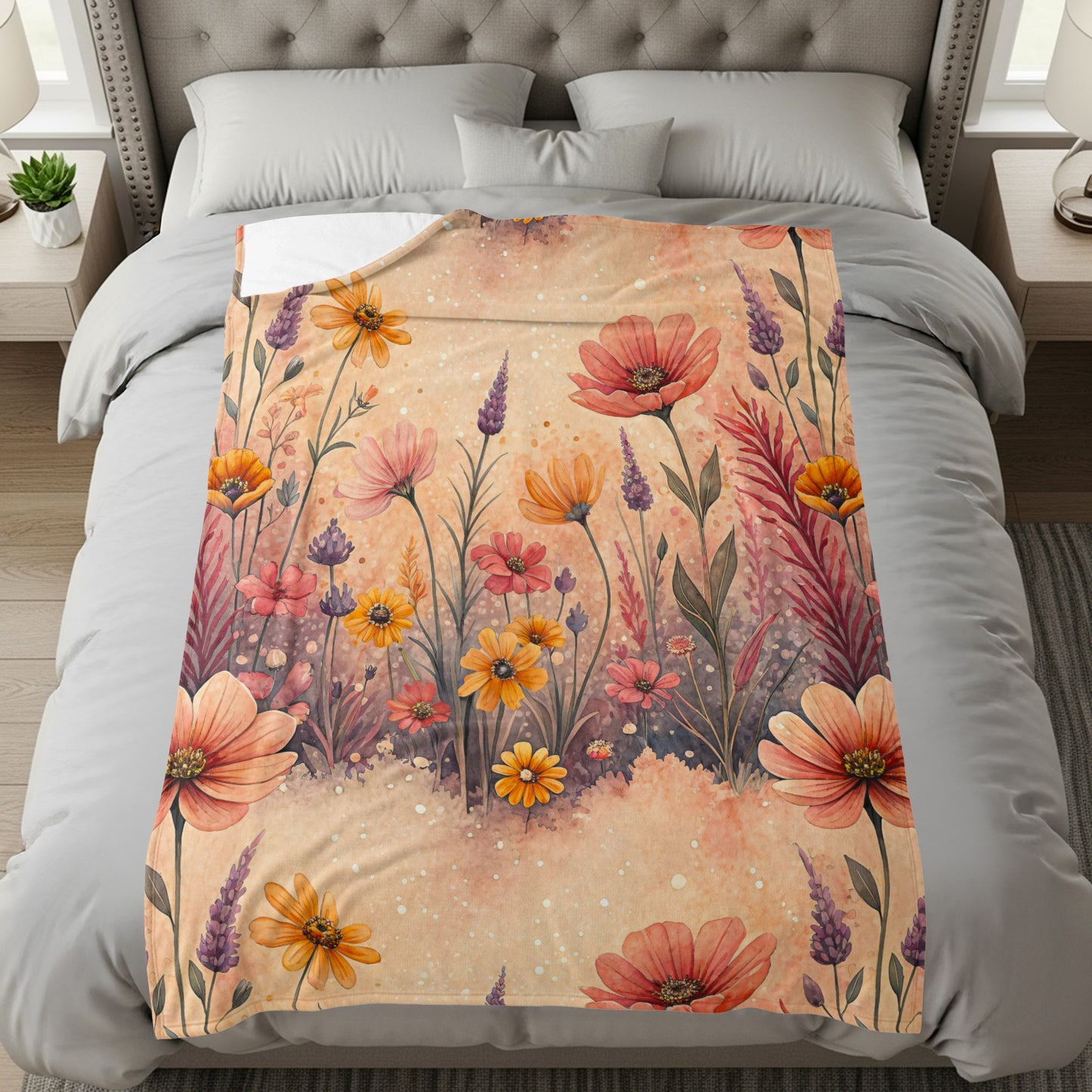 Botanical Garden Colorful Floral Design Velveteen Plush Blankets - Walk Greener