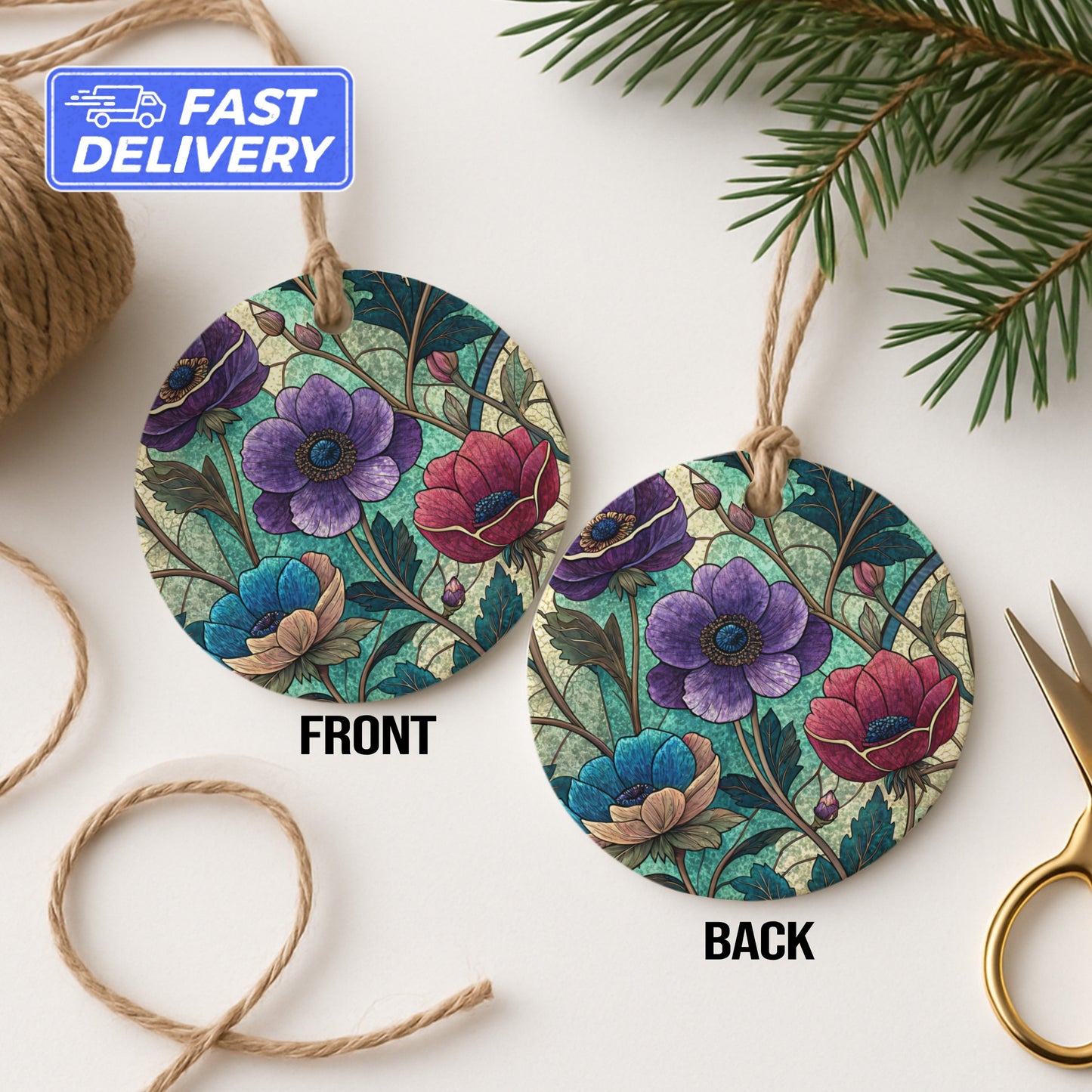 Vibrant Floral Design Double-Sided Hanging Ornament