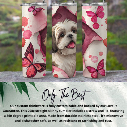 Shih Tzu and Pink Butterflies 20oz Tumbler Design
