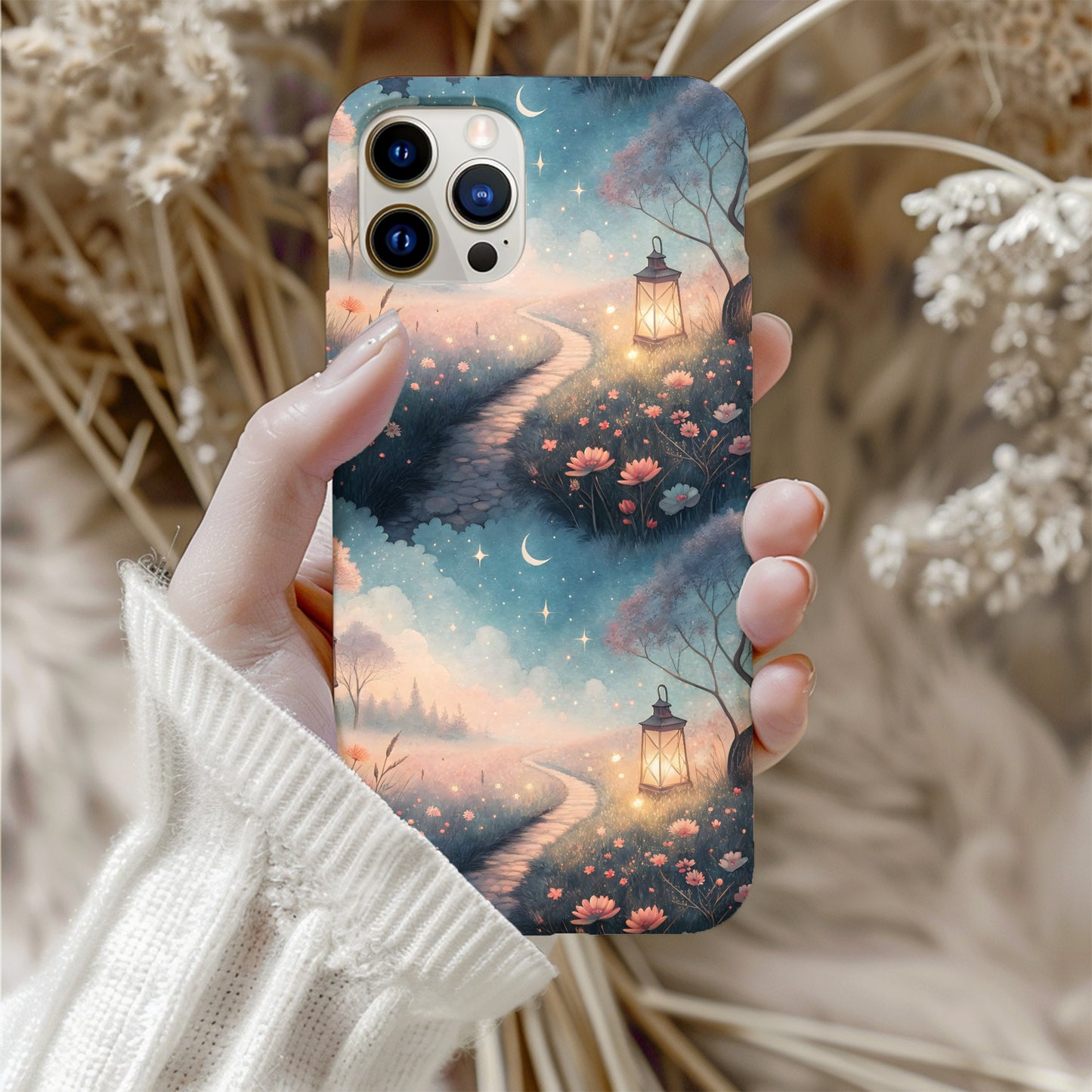 A Pathway with Lanterns in a Dreamy Field Custom Phone Case - Walk Greener