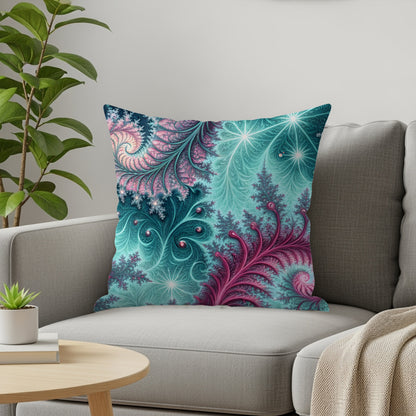 Turquoise Fractal with Pink Accent Design Decor Throw Pillows - Walk Greener