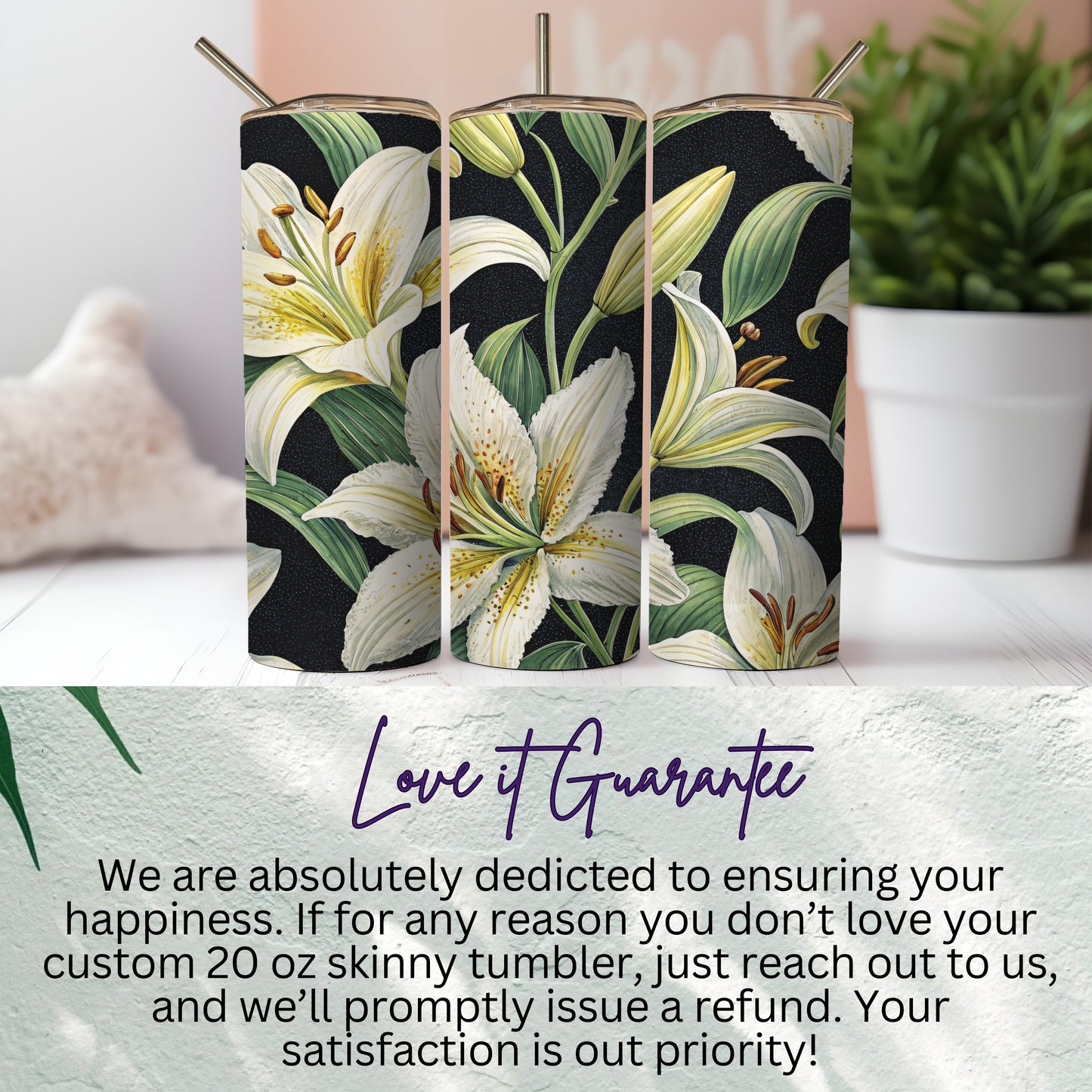Elegant White Lilies Floral Pattern Design for Spring Tumblers - Walk Greener