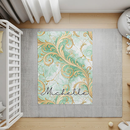Personalized Michelle Green and Gold Pattern Rug