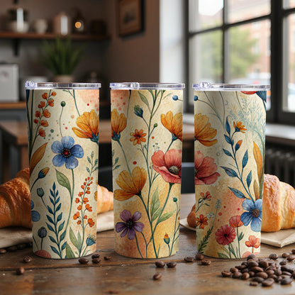 Watercolor Floral Design Colorful Flowers 20 oz Skinny Tumbler - Walk Greener