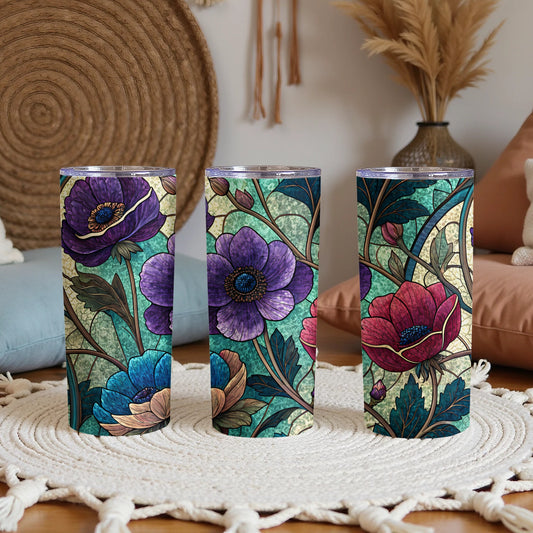 Floral Pattern Design Unique Colorful Art Print 20 oz Skinny Tumbler - Walk Greener