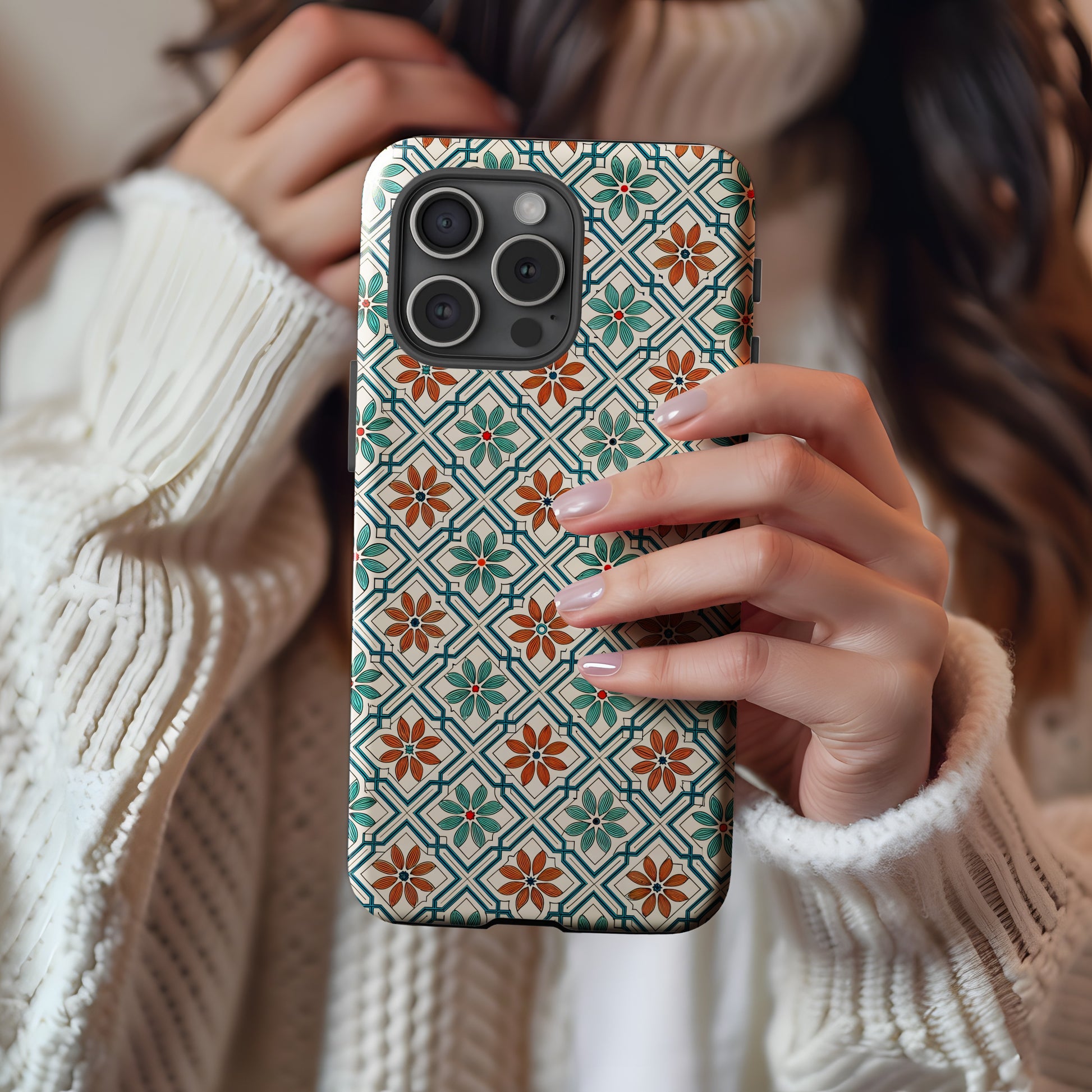 Floral Tile Pattern with Custom Name Option Custom Phone Case - Walk Greener