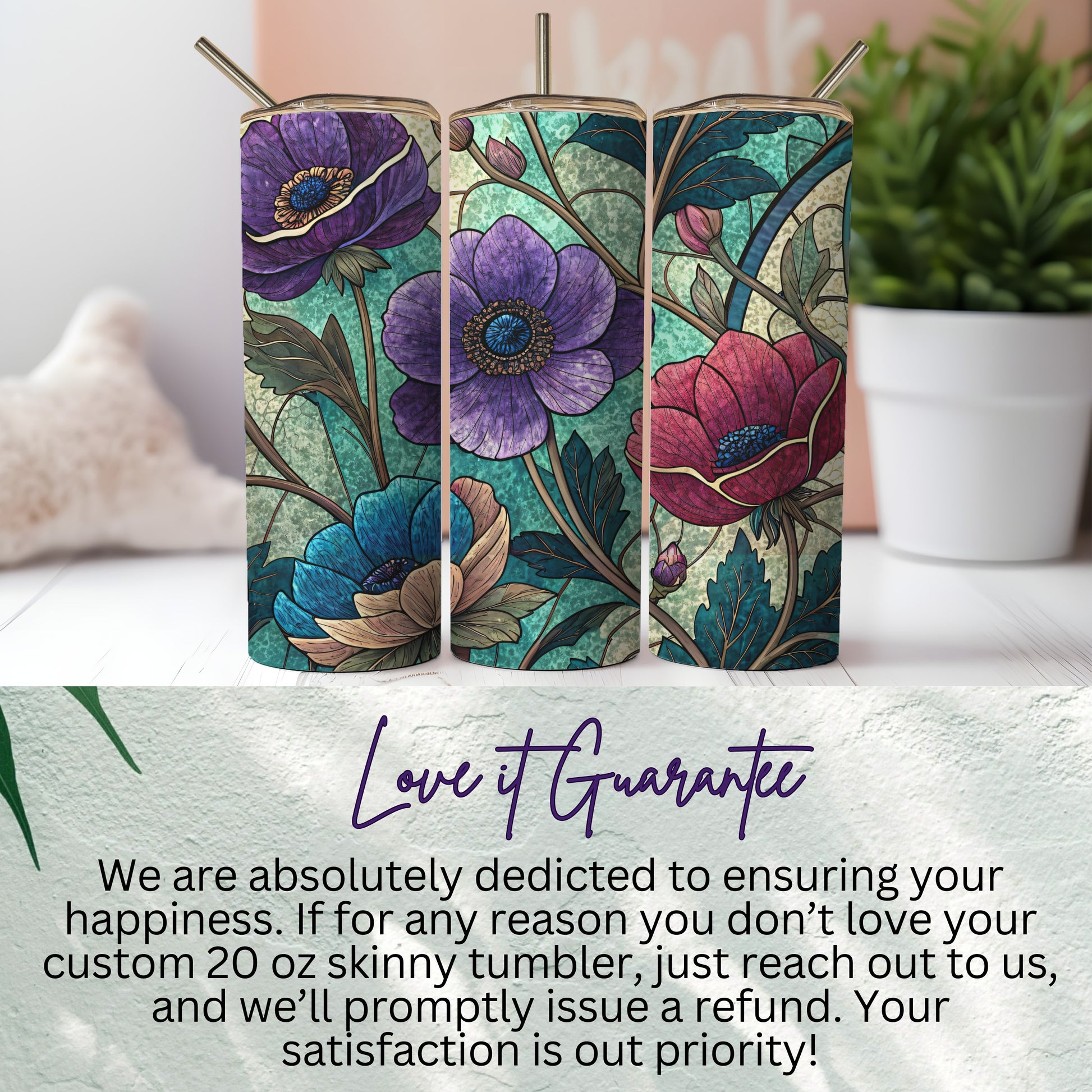 Floral Pattern Design Unique Colorful Art Print 20 oz Skinny Tumbler - Walk Greener