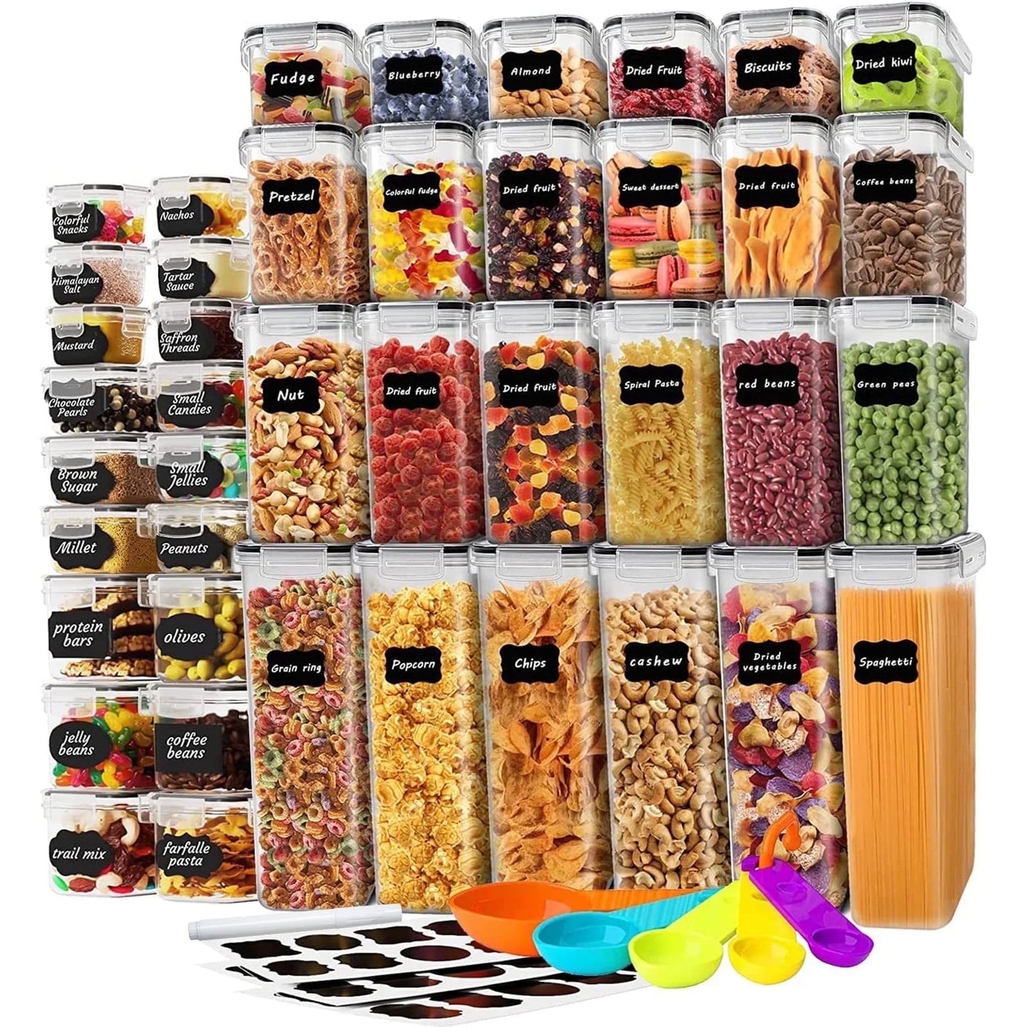 42 Pcs Airtight Food Storage Containers Set with Lids, BPA Free Clear Pantry Canister for Kitchen and Pantry Organization,Plastic Canisters for Cereal, Dry Food and Sugar,Includes 50 Labels