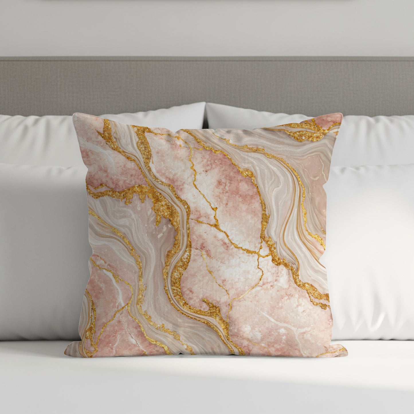 Rose Quartz with Golden Veins Abstract Decorative Floral Throw Pillows - Walk Greener