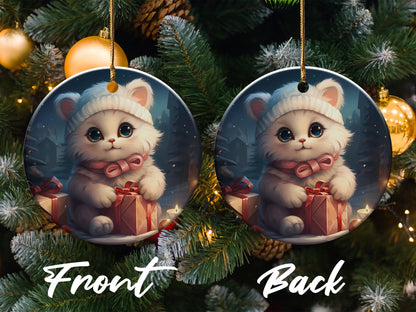 Cute Kitten in Christmas Hat Front Back Ornament product type