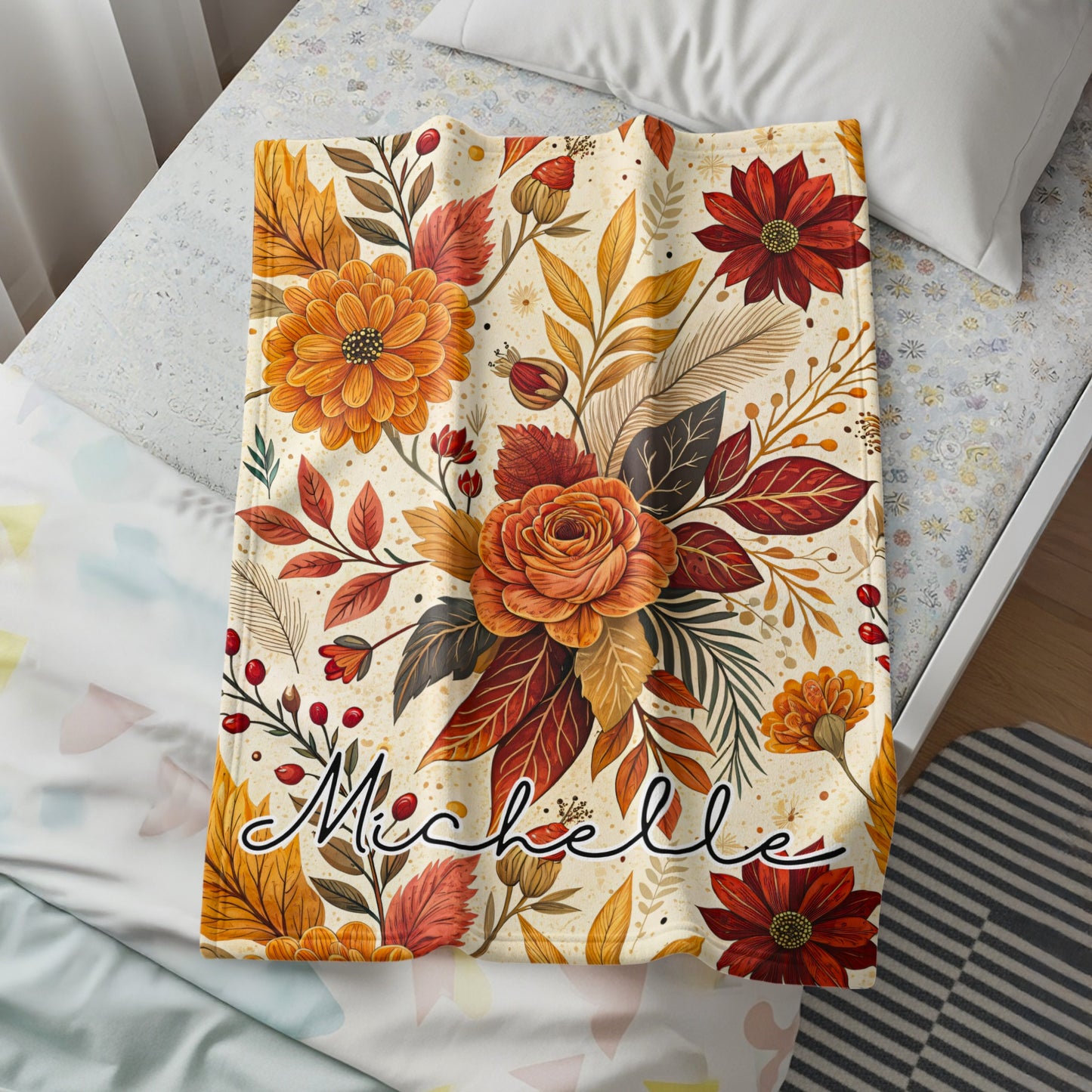 Personalized Fall Floral Blanket with Name Michelle