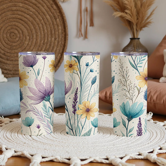 Watercolor Floral Delightful Garden Design 20 oz Skinny Tumbler - Walk Greener