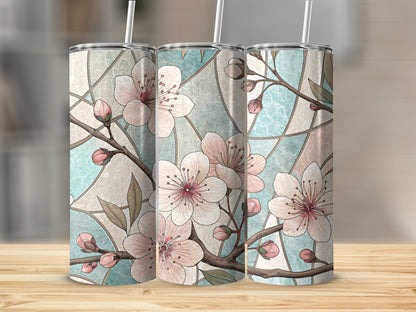Stained Glass Cherry Blossoms Art Design 20 oz Skinny Tumbler - Walk Greener