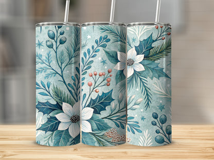 Festive Floral Design Insulated Tumbler With Straw