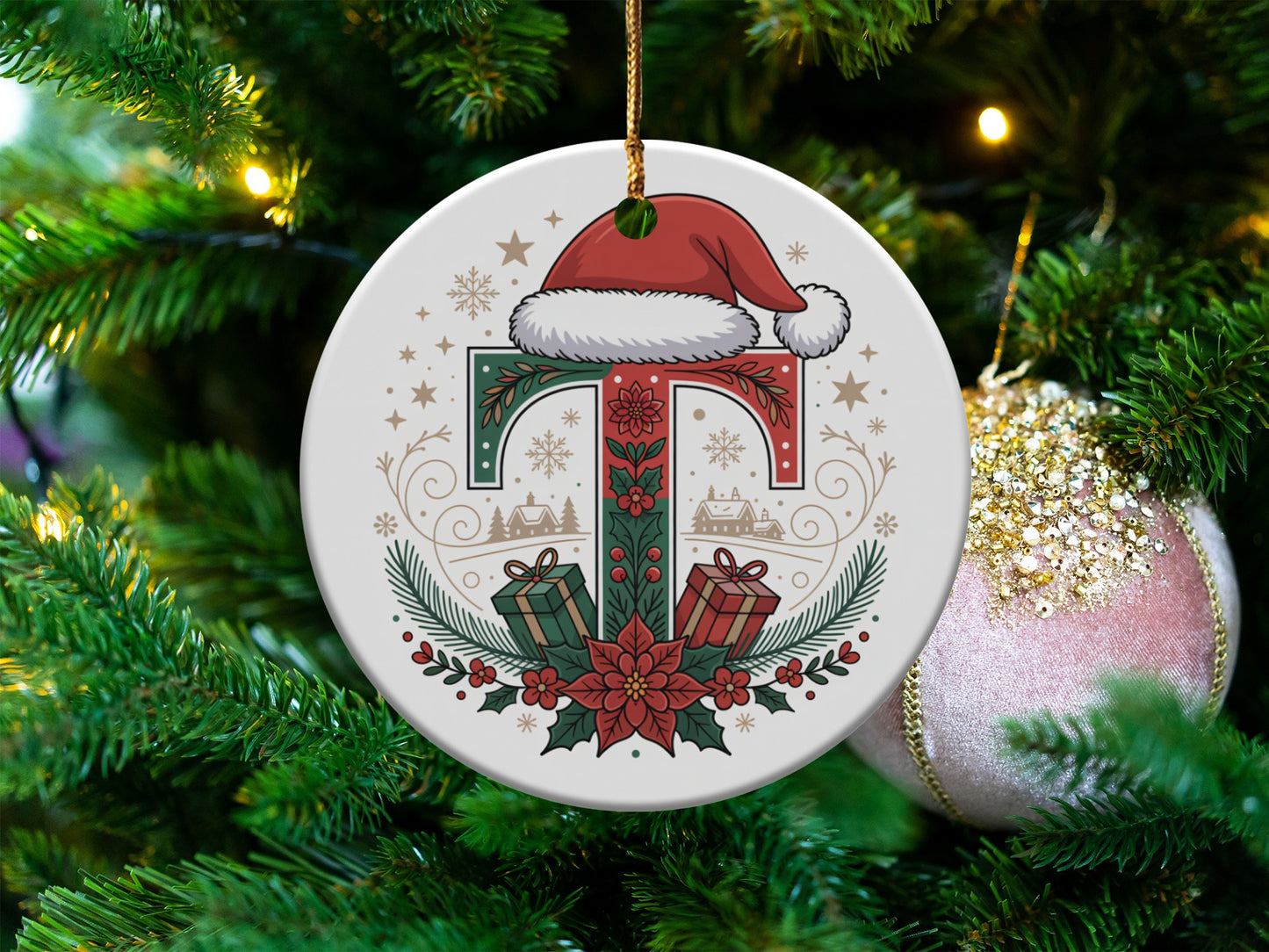 Christmas Monogram Letter T Ornament Type product