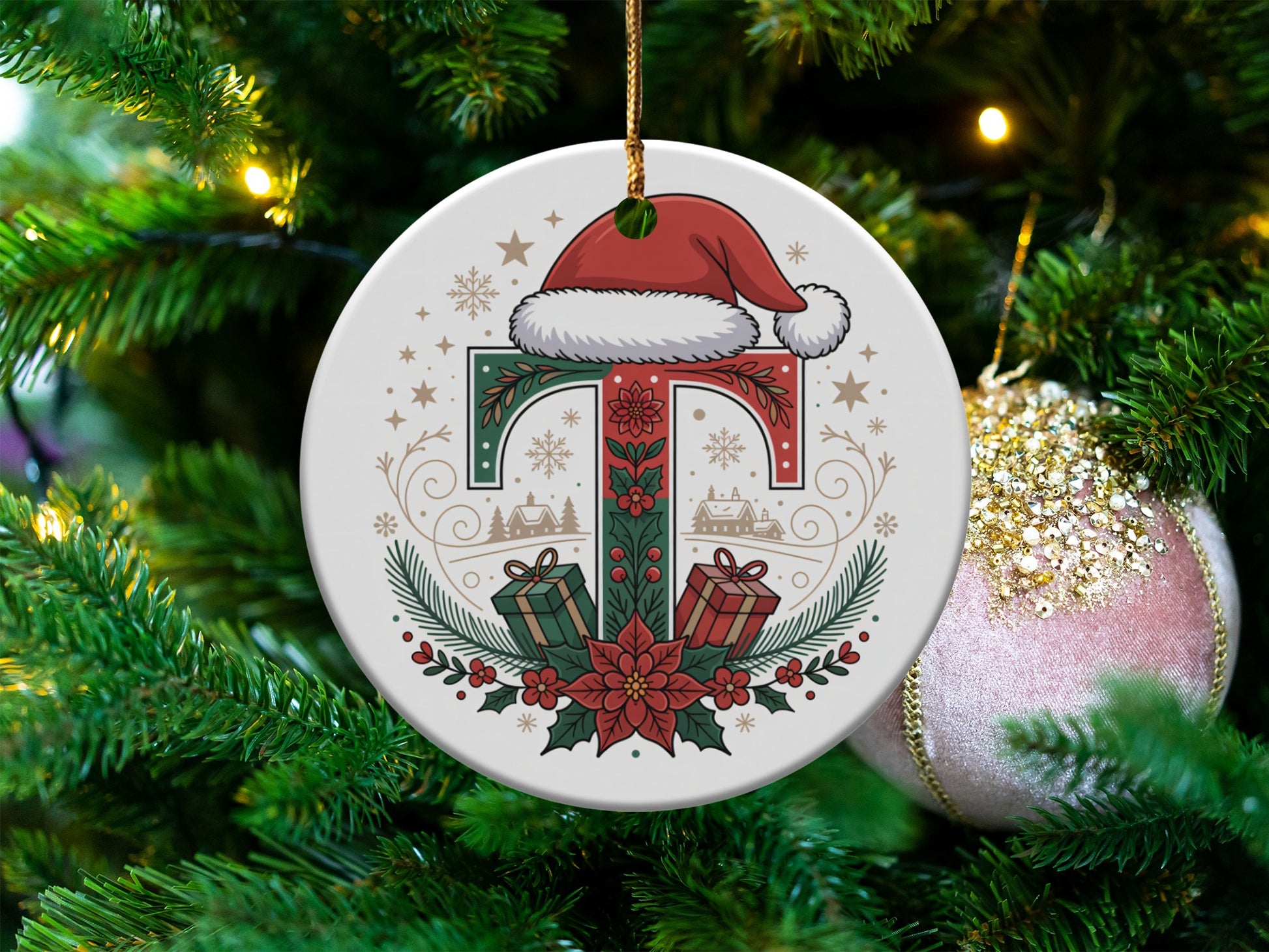 Christmas Monogram Letter T Ornament Type product