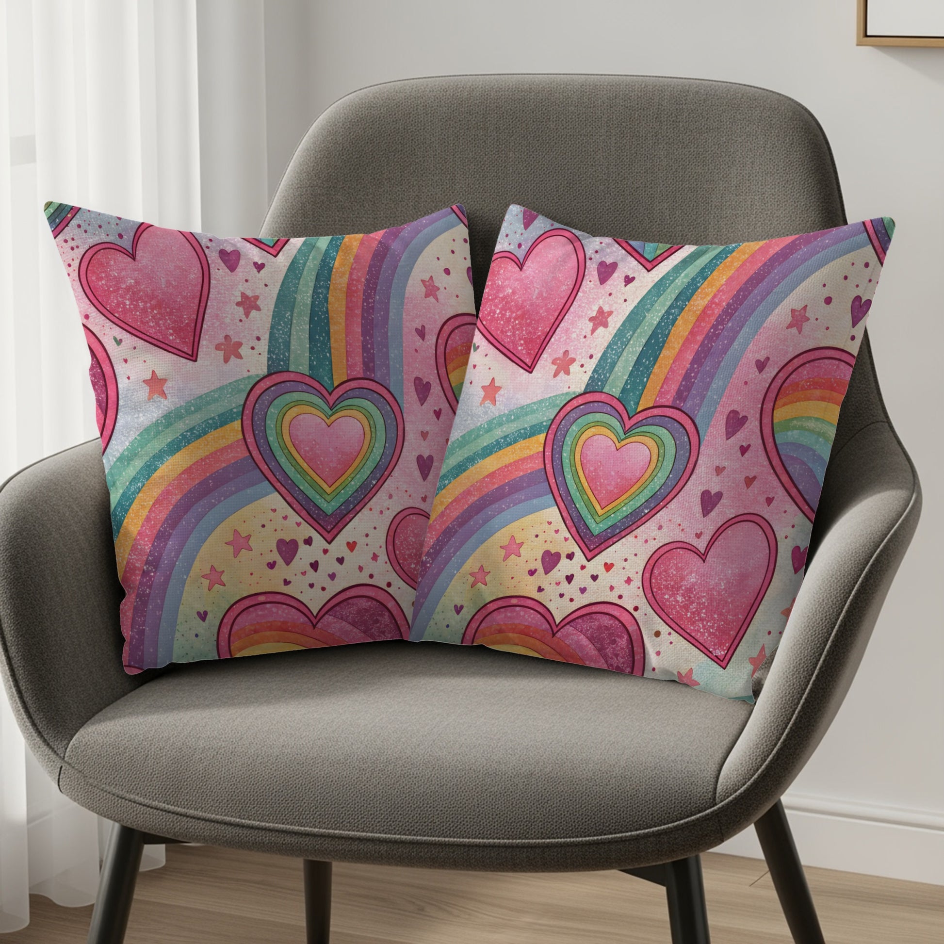 Rainbow Hearts Starry Love Pattern Pillows & Pillow Cases - Walk Greener