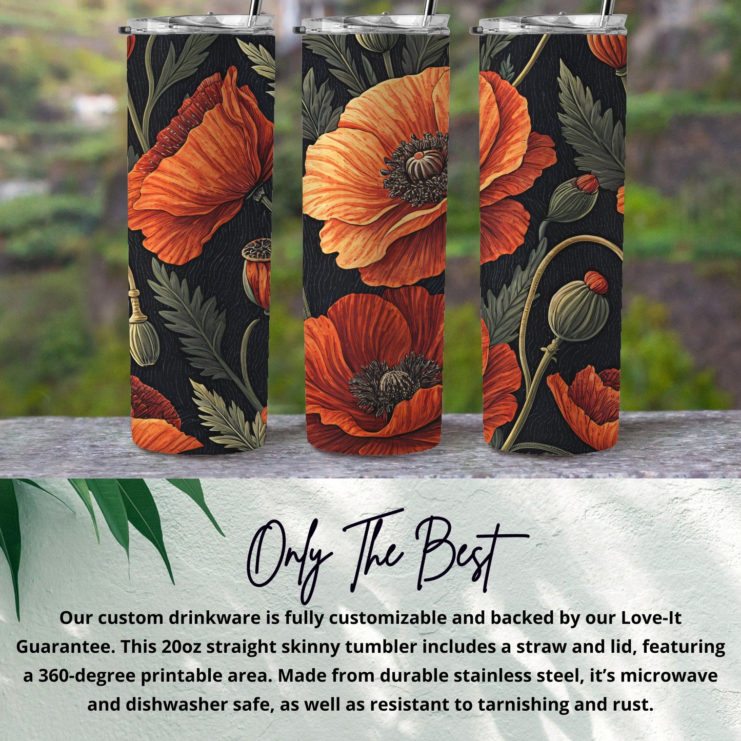 Stunning Floral Print Skinny Tumbler with Lid and Straw