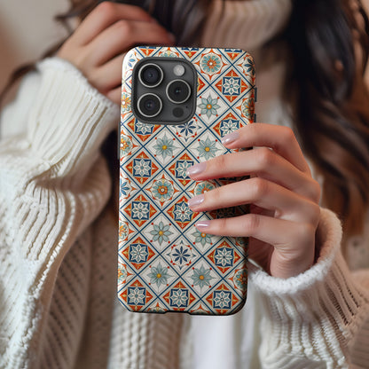 Ornate Floral Pattern In Squares With Custom Name Phone Case - Walk Greener