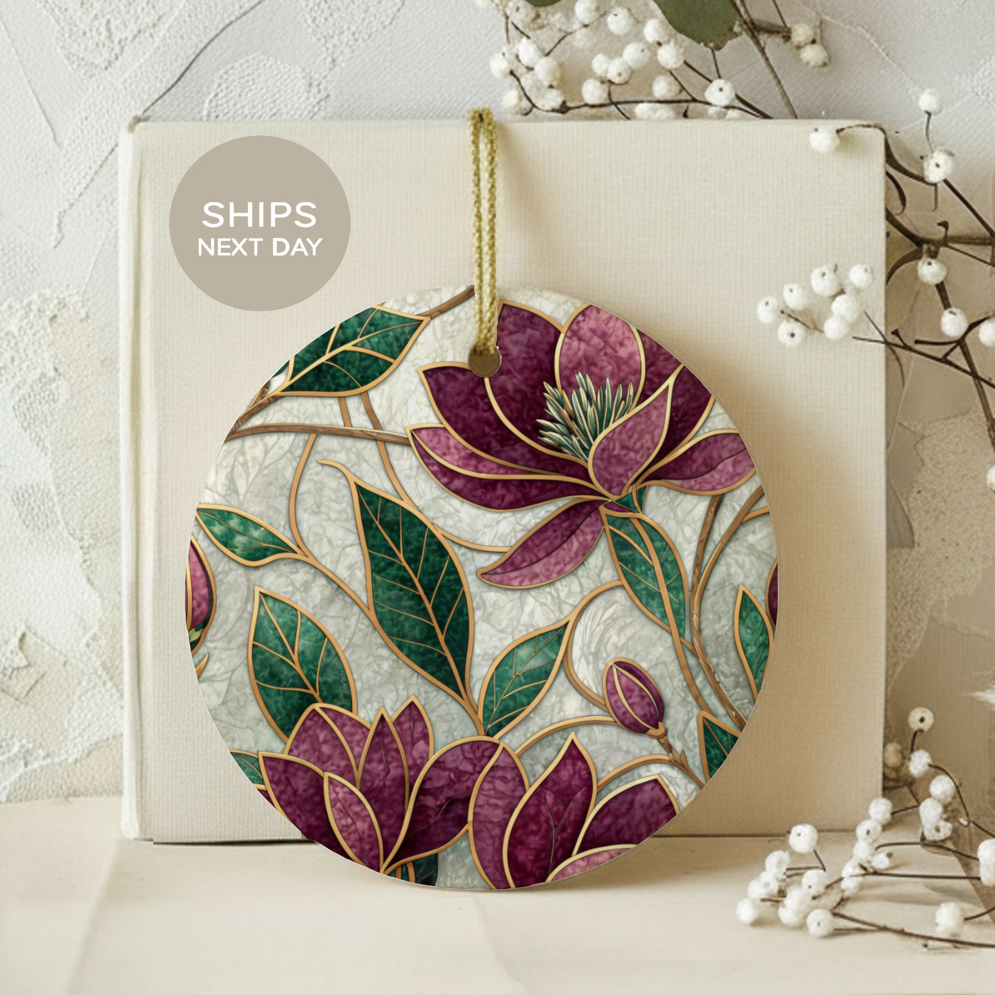 Elegant Floral Pattern Round Decorative Ornament