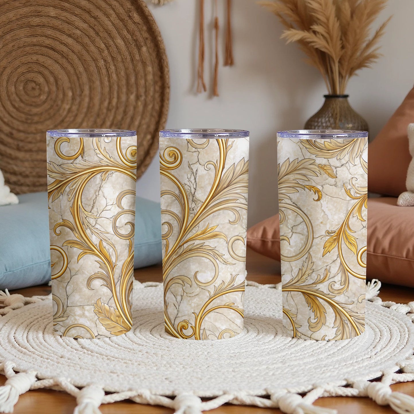 Elegant Gold and Cream Baroque Design Tumbler