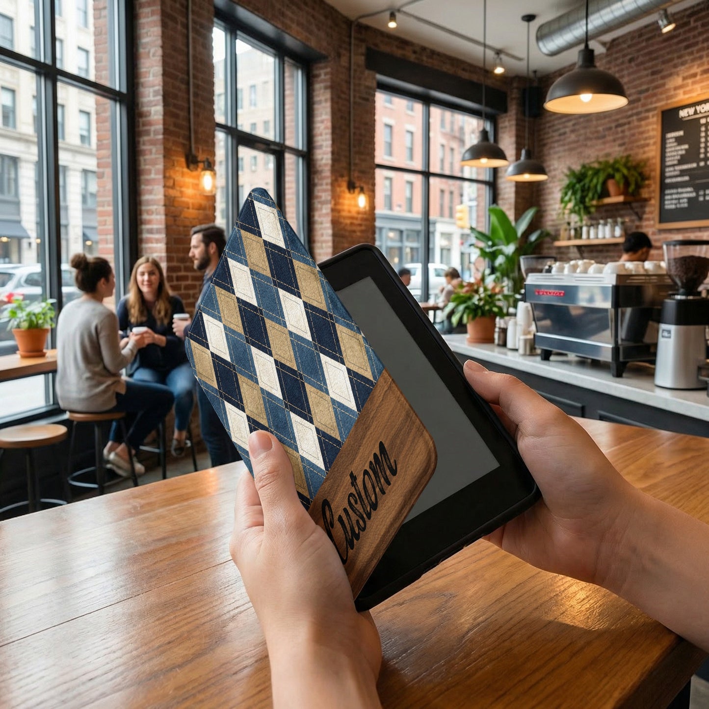 Custom Geometric Patterned E-Reader Case With Text