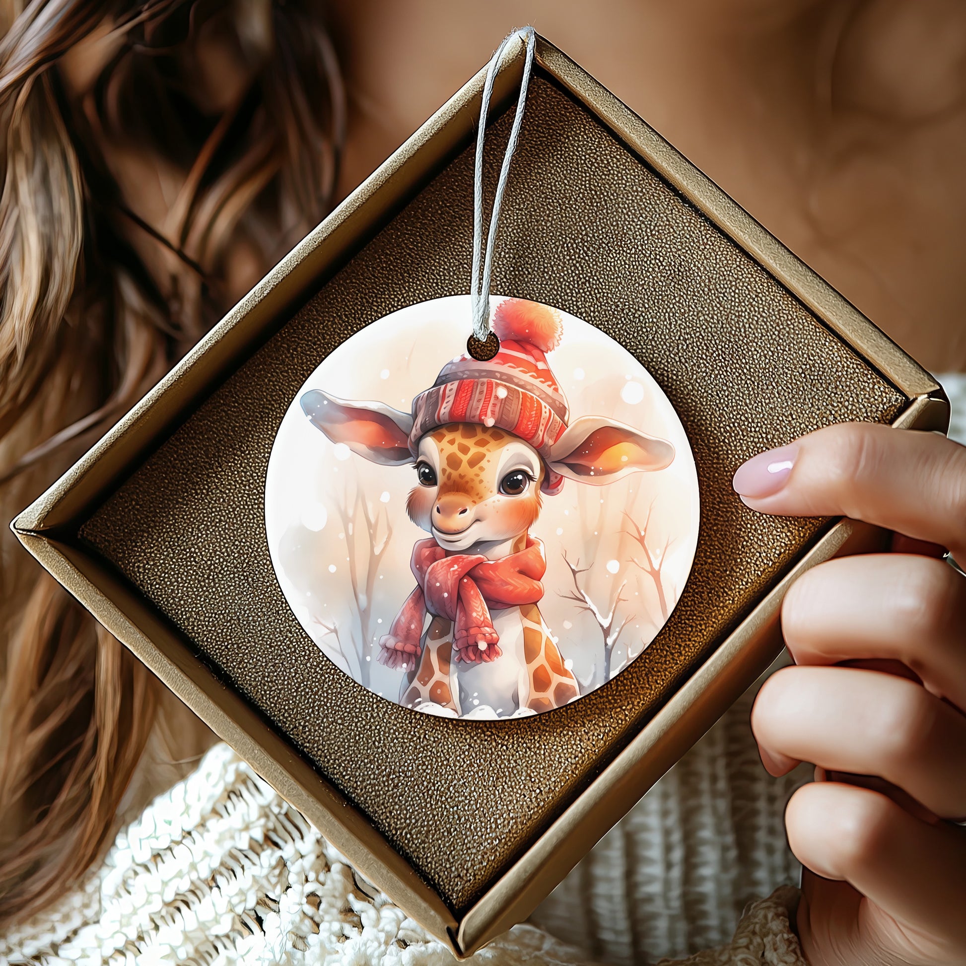 Adorable Giraffe In Winter Hat Christmas Ornament product