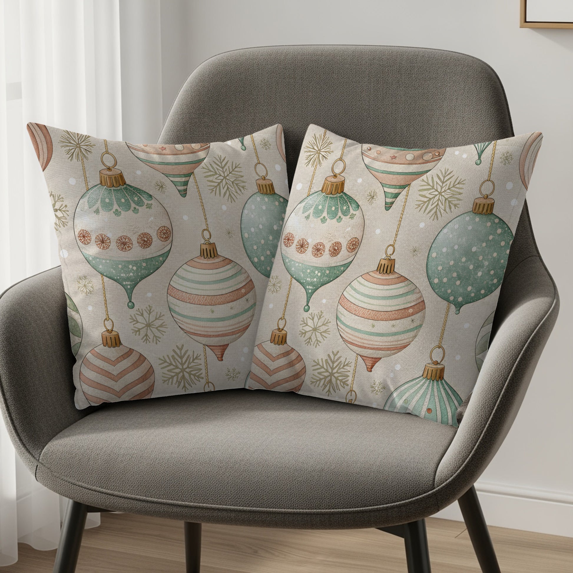 Vintage Christmas Ornament Design Throw Pillow Set