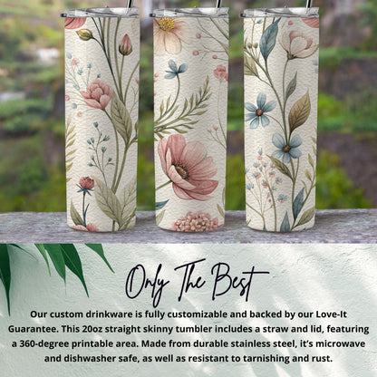 Watercolor Floral Pattern With Pastel Background 20 oz Skinny Tumbler - Walk Greener