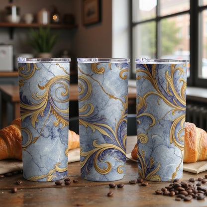 Elegant Blue and Gold Swirl Design Tumblers Product