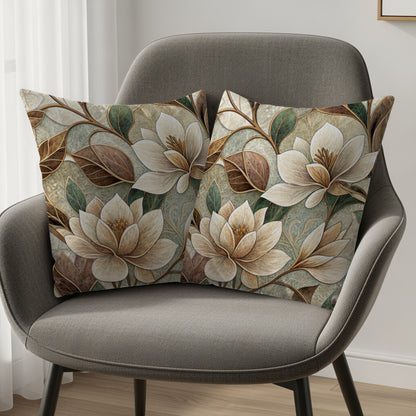Beige Florals Leaves Pattern Botanical Style Throw Pillows - Walk Greener