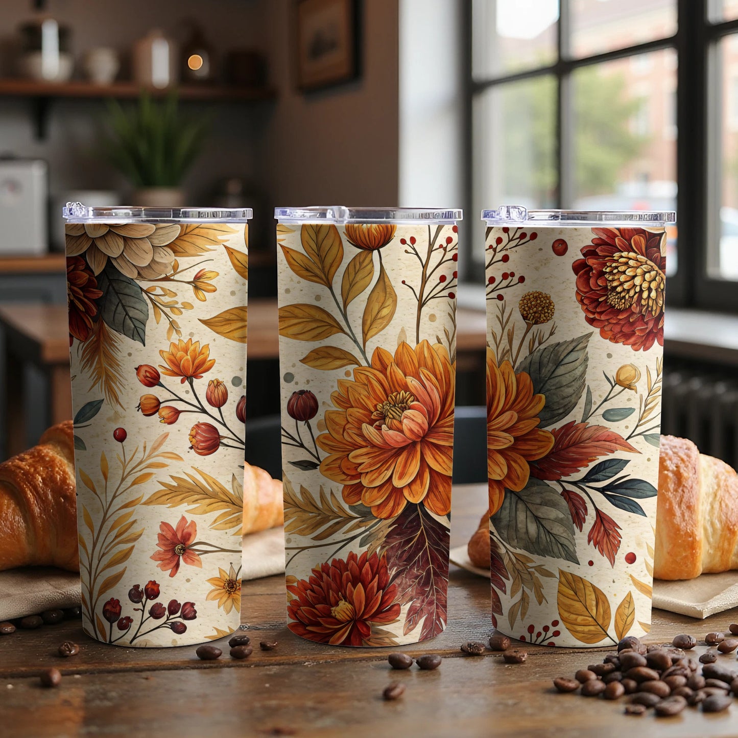 Autumn Floral Insulated Tumbler with Lid Beverage Container