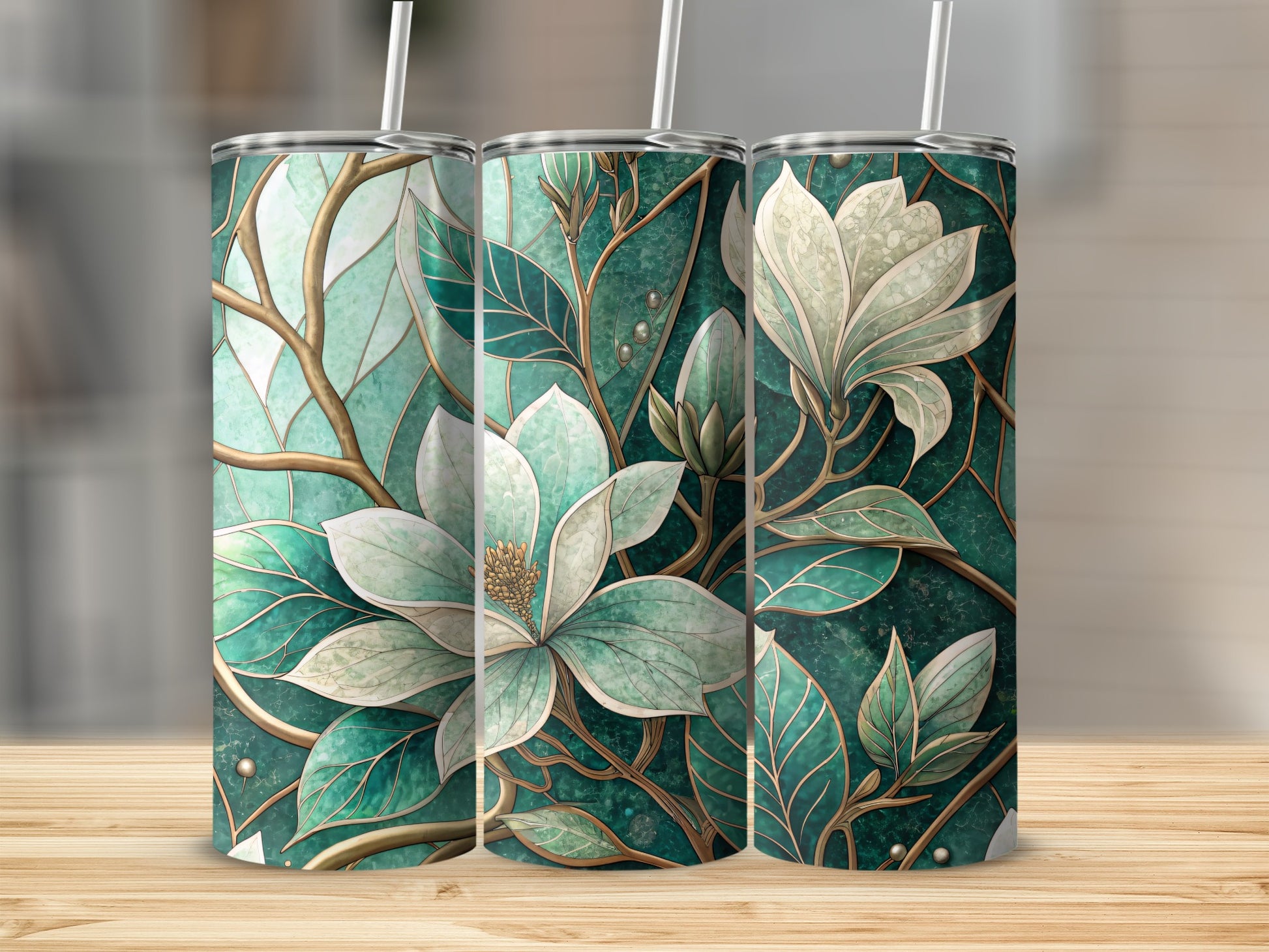 Floral Design With Leaves Pattern Art For Home Decor 20 oz Skinny Tumbler - Walk Greener